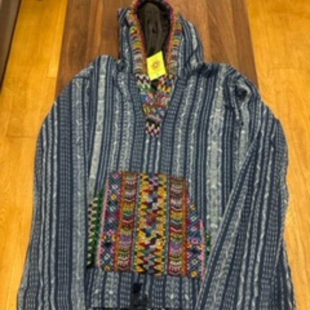 Authentic Ixchel Guatemalan Hooded Pullover -Handwoven Hippie Jacket with Pocket